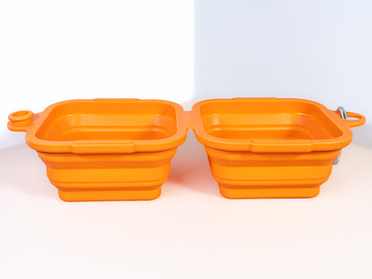 Collapsible Dual Pet Bowl with Clip - Portable Silicone Feeder