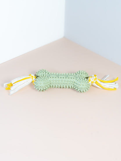 Spiky Silicone Bone Dog Toy with Rope Ends