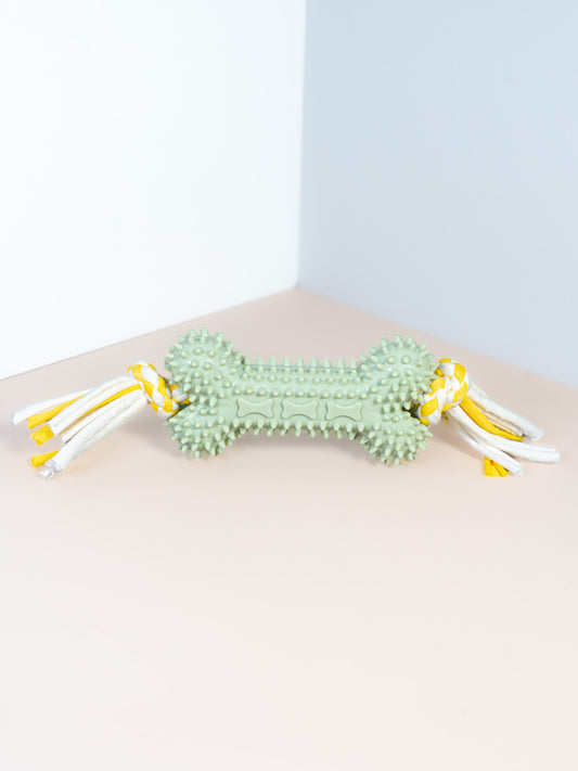 Spiky Silicone Bone Dog Toy with Rope Ends