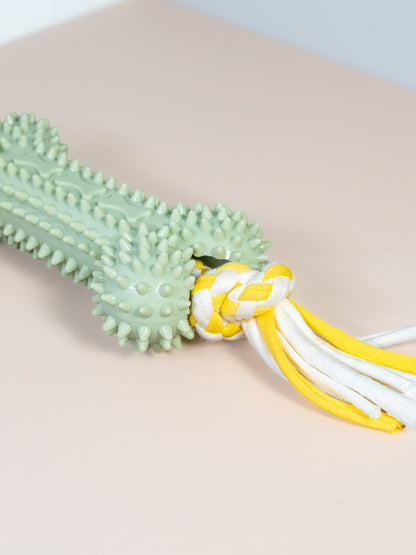 Spiky Silicone Bone Dog Toy with Rope Ends