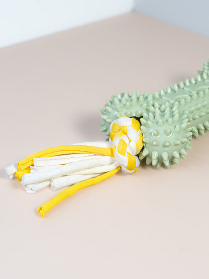 Spiky Silicone Bone Dog Toy with Rope Ends