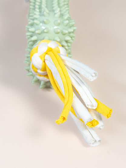 Spiky Silicone Bone Dog Toy with Rope Ends